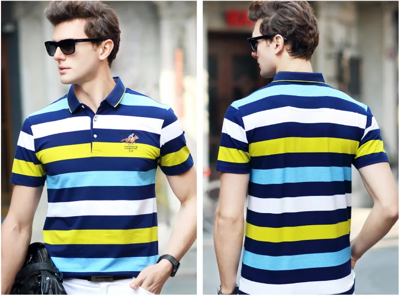 Grand Hommes Broderie Полосатое поло Chemises Slim Fit с отложным воротником Col Raye Polo Chemises Hommes Nouveau Coton поло для мужчины