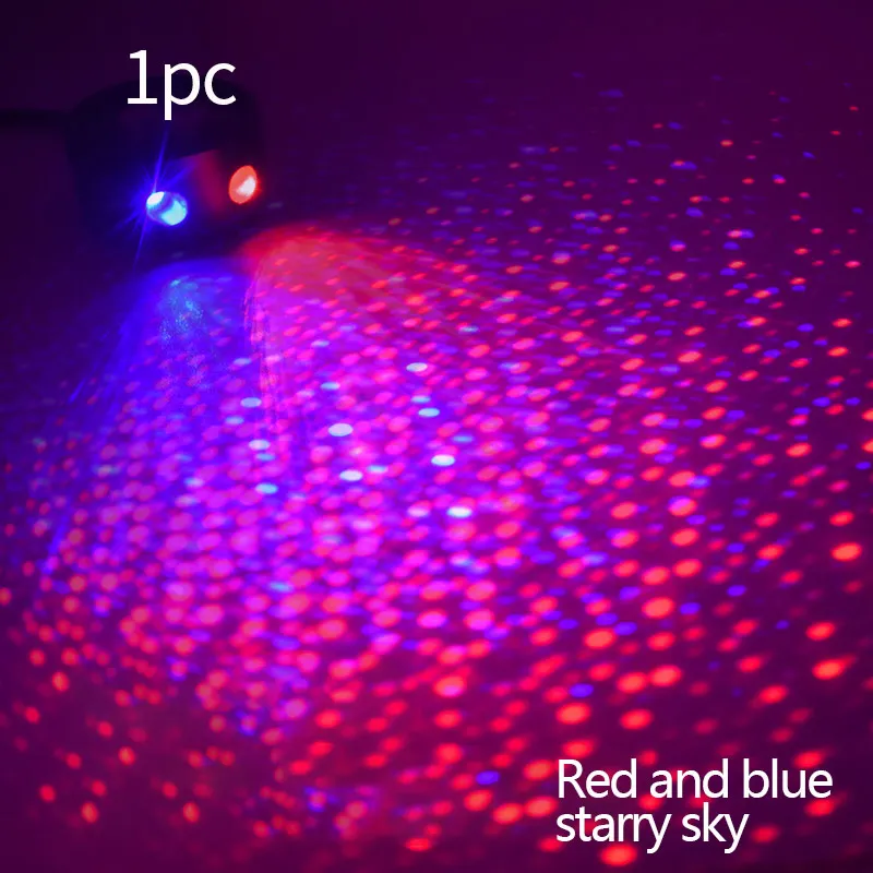 Red and blue starry Автомобильный светильник s, автомобильный атмосферный светильник, звездное небо, Ночной светильник, проектор, лампа для окружающей среды, украшение, звезда, проекция крыши, автомобильные аксессуары - Испускаемый цвет: Red and blue starry