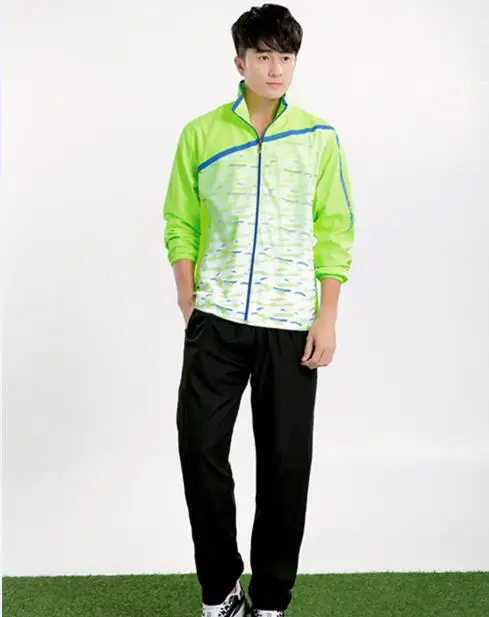 Green suit man ZMSM новая теннисная толстовка с длинными рукавами для мужчин и женщин пальто на молнии для бега волейбол для бадминтона и настольного тенниса топы и штаны костюмы NM5071 - Цвет: Green suit man