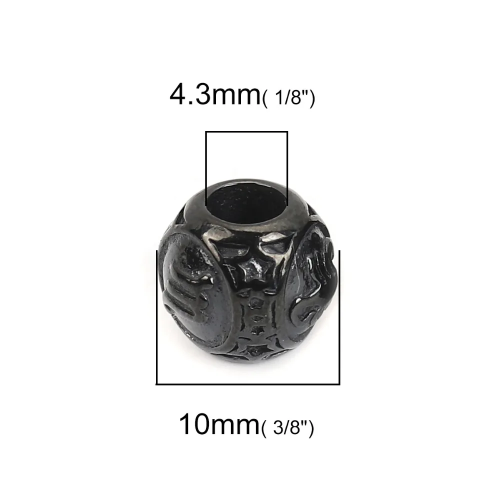 DoreenBeads 304 распорка из нержавеющей стали бусины Круглый черный знак созвездий 10 мм(3/") Диаметр., Отверстие: Приблизительно 4,3 мм, 1 шт