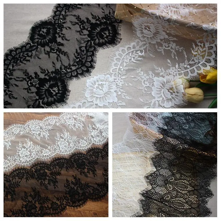 3Yds/лот 3 вида черные белые ресницы кружевная прострочка Длинная свадебная вуаль