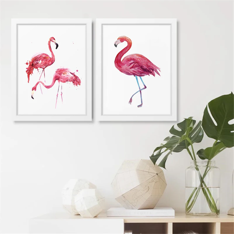 Flamingo Prints Wall Art Pictures Home Decor Watercolor Canvas Modern Living Room Tropical Decoration |