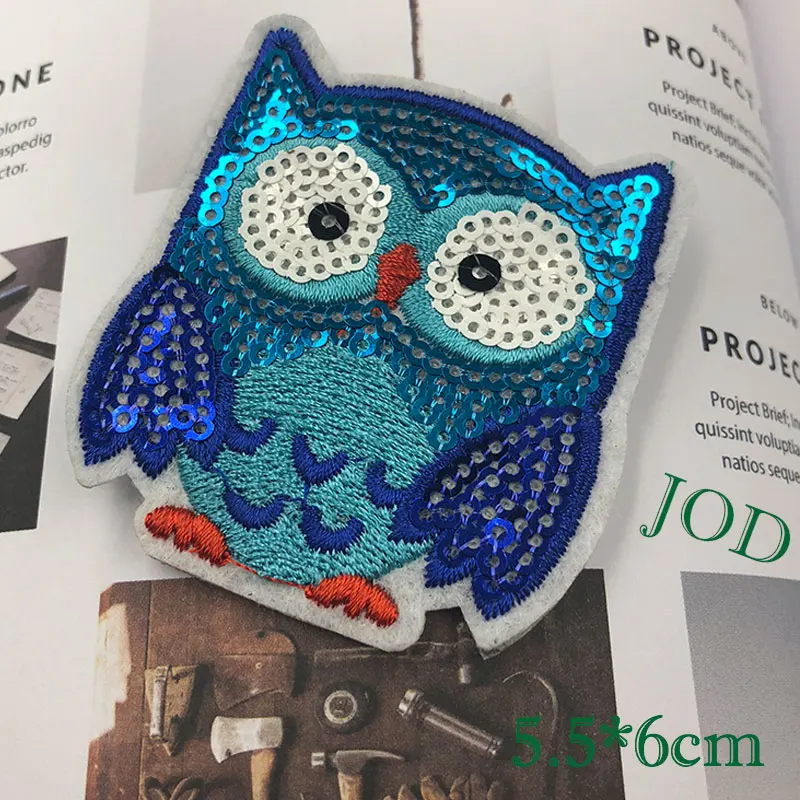 

@ 5.5*6cm Iron on Sequined Owl Patches for Clothes Decorative Applique Embroidery Patch for Clothing Stickers Applications DIY