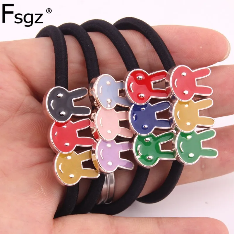 

Newest Hair Ties For Women Girl Cute Color Oil Painting Cartoon Geometric Love Heart Shape Elastic Hair Bands Black Hair Gums