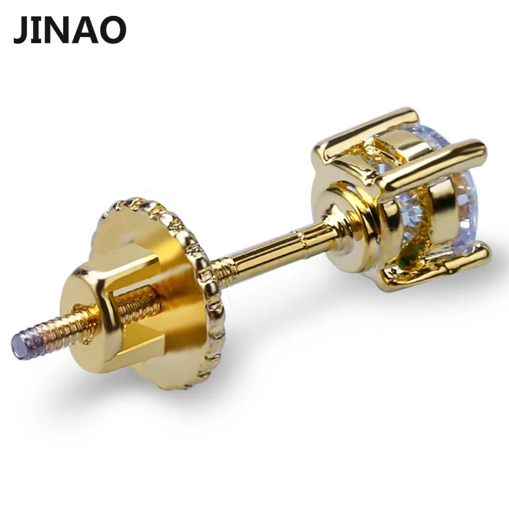 JINAO, серебряное покрытие, микро проложить, 4 мм, Большой кубический циркон, лаборатория, D, серьги-гвоздики с закручивающейся задней частью для мужчин и женщин, ювелирные изделия в стиле хип-хоп