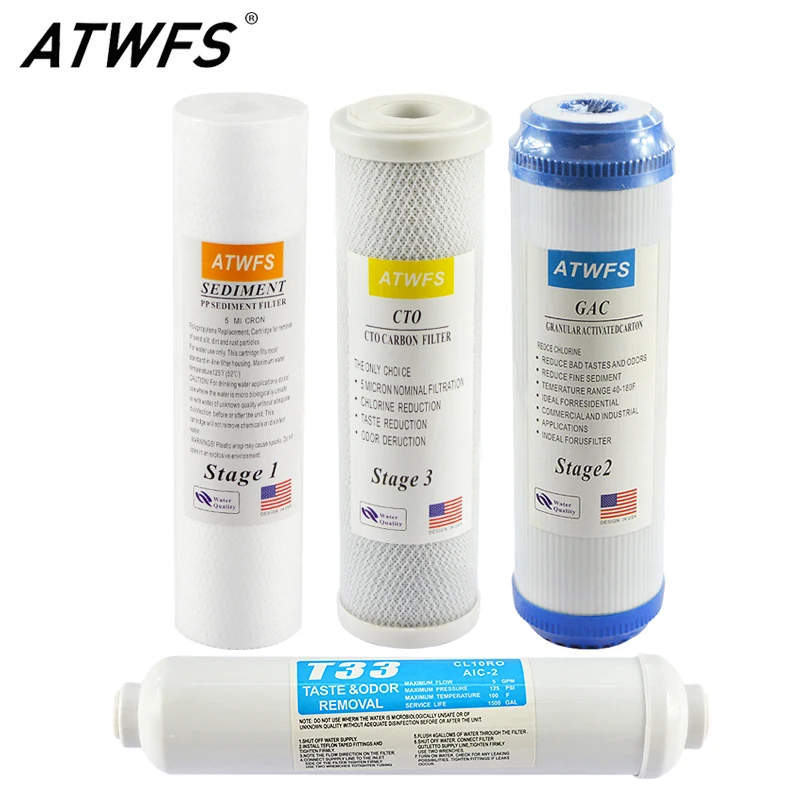 

Filter Cartridge 4 Stage Water Filter System Purifier 10'' PP Cotton Filiter Activated Carbon T33 for Reverse Osmosis
