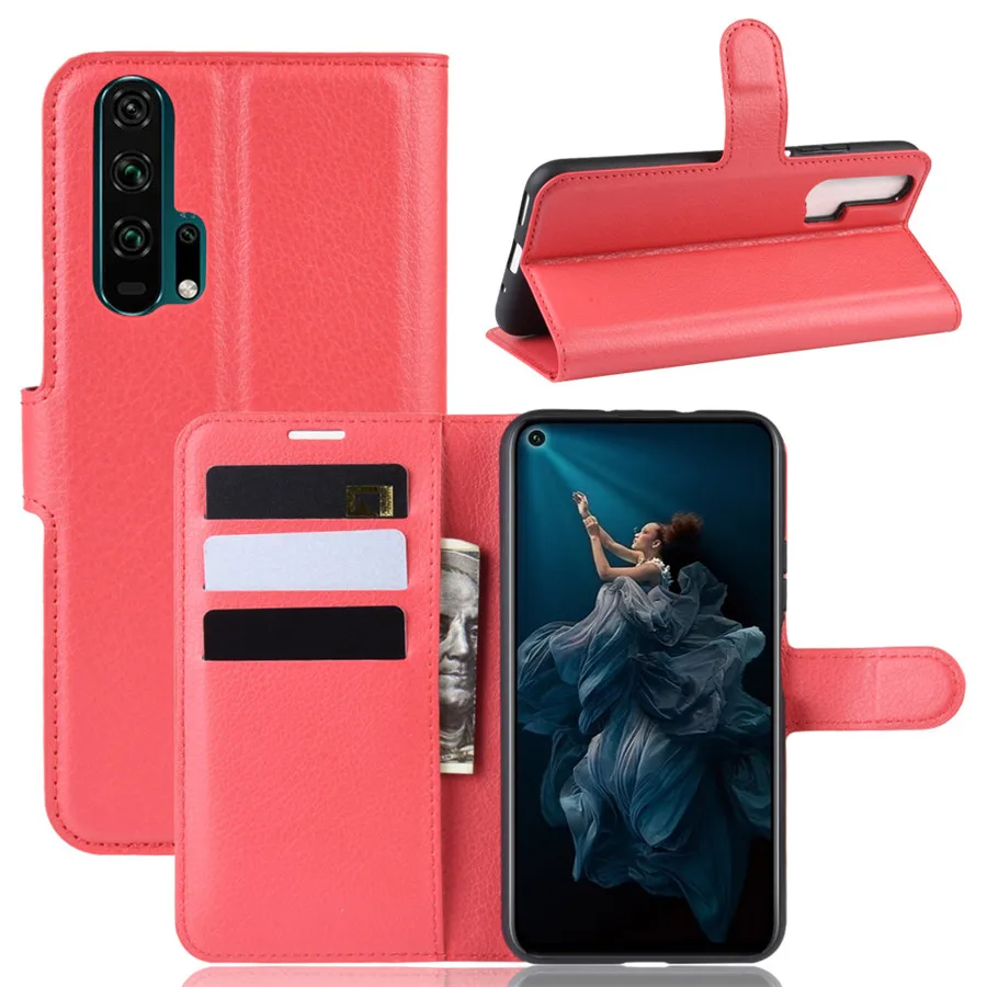 Красный Для huawei Honor 20 чехол Honor 20 Pro чехол кожаный бумажник чехол держатель для карт Телефон Coque черный Чехол-книжка для huawei Honor20 Pro - Цвет: Красный