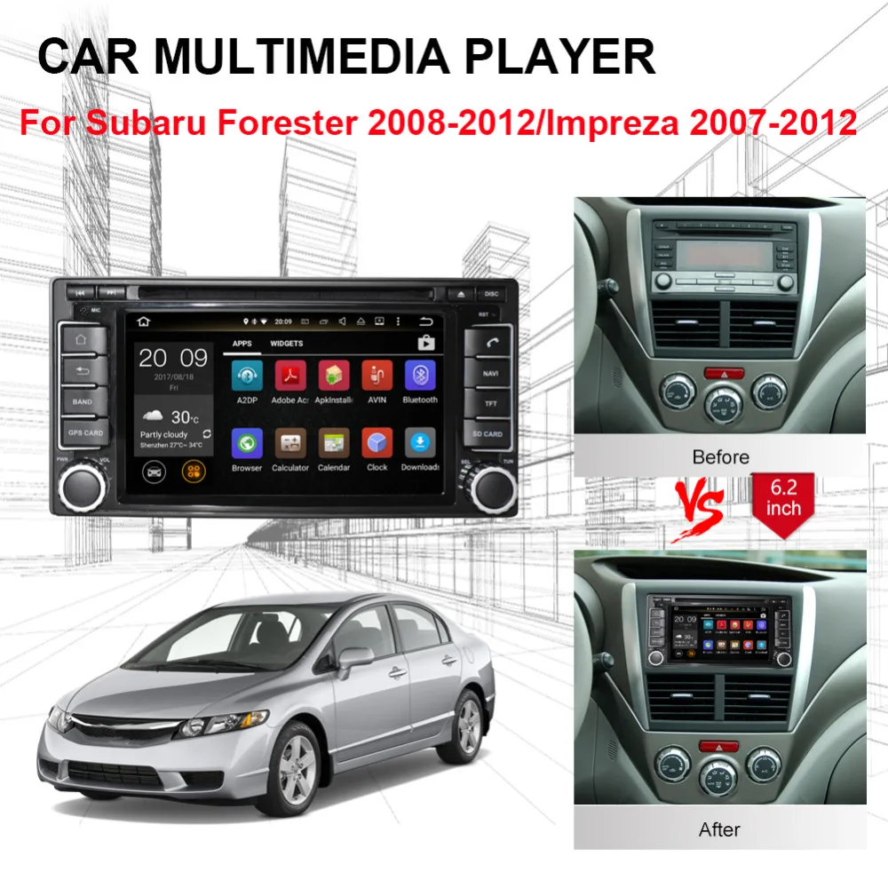 Автомагнитола с Bluetooth 4 Гб ОЗУ Android 8 0 для Subaru Forester 2008 2012/Impreza 2007 2012 мультимедийный