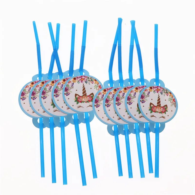 Straw10pcs 10 шт. Единорог ресниц синий мультфильм тема чашка шляпа одноразовая посуда День рождения Свадебные украшения вечерние принадлежности Детская Игрушка В ванную - Цвет: Straw10pcs