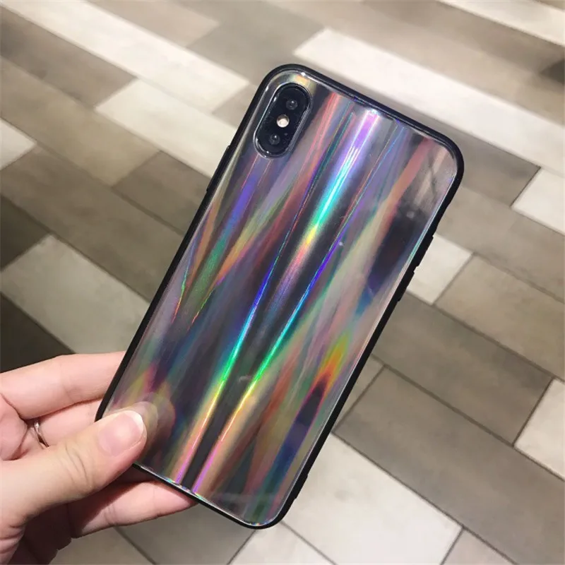 Новый Bling в радужную горошек полоску голографическое зеркало лазерный чехол для