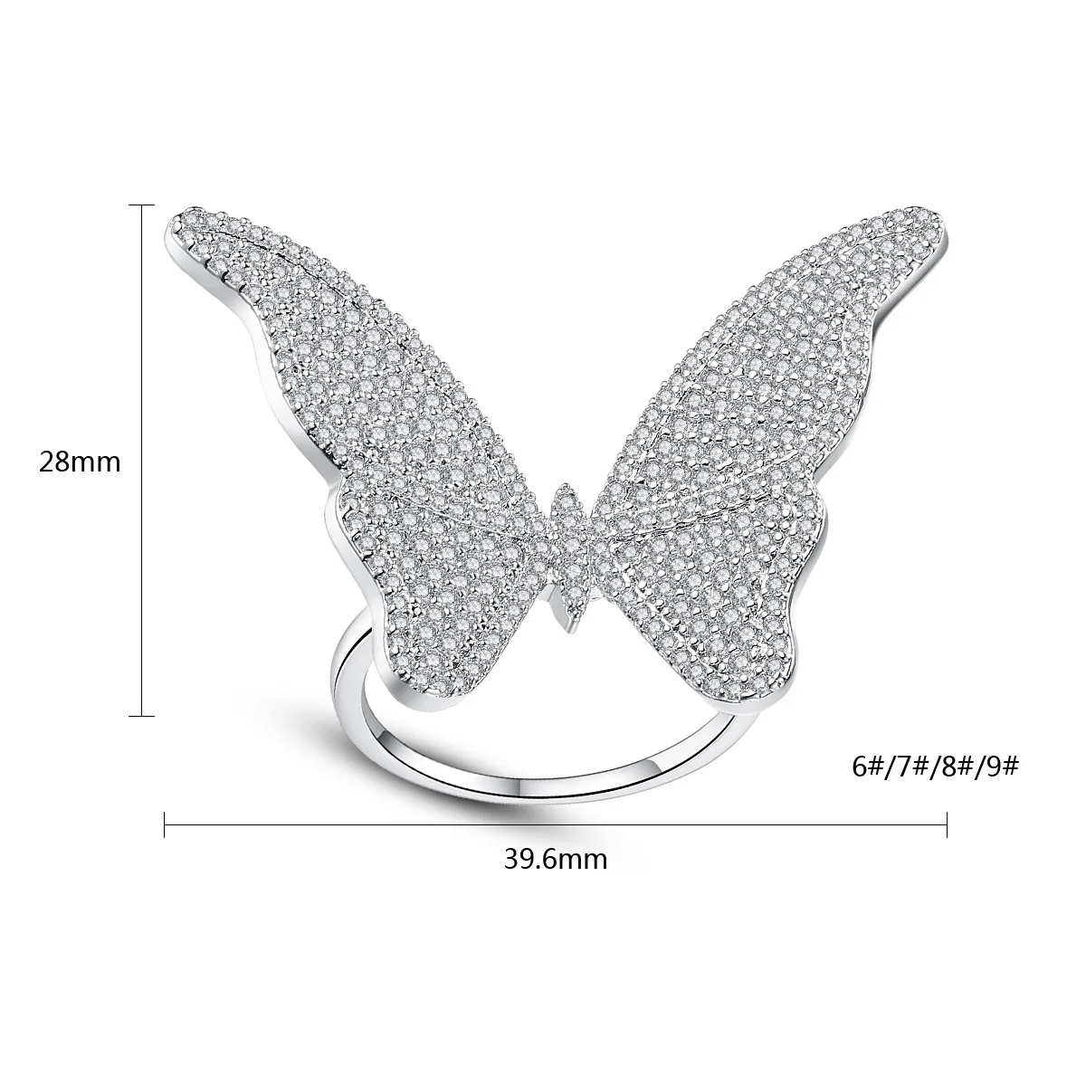 2019 New AAA Cubic Zirconia Butterfly Rings For Women Silver Color CZ Wedding Ring Bride's Jewellery Gift 6#7#8#9#|Кольца| |