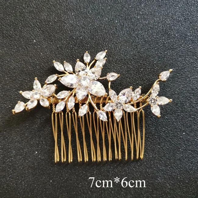 0585 Gold SLBRIDAL роскошный модный Шарм Мода зубец Установка кубического циркония свадебные расческа для волос свадебные женские украшения для девочек аксессуары для волос - Окраска металла: 0585 Gold