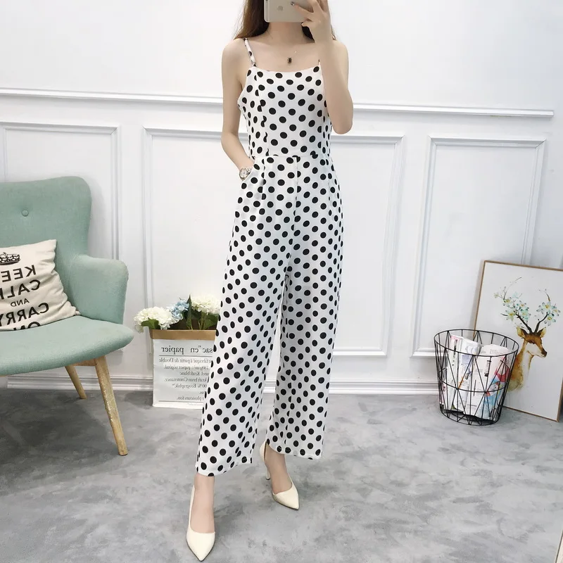 2019 Новый женский шифоновый комбинезон модный жилет без рукавов в горошек летнее