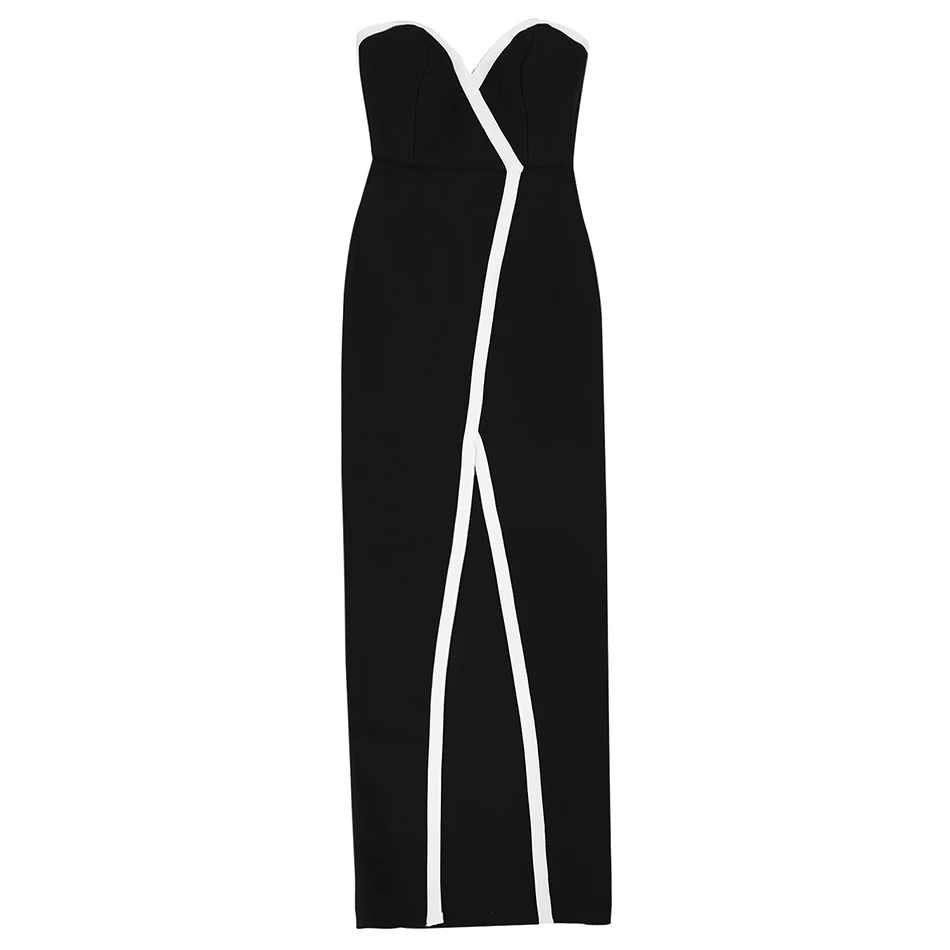 Женское платье без бретелек CIEMIILI черное/белое вечернее с высоким разрезом