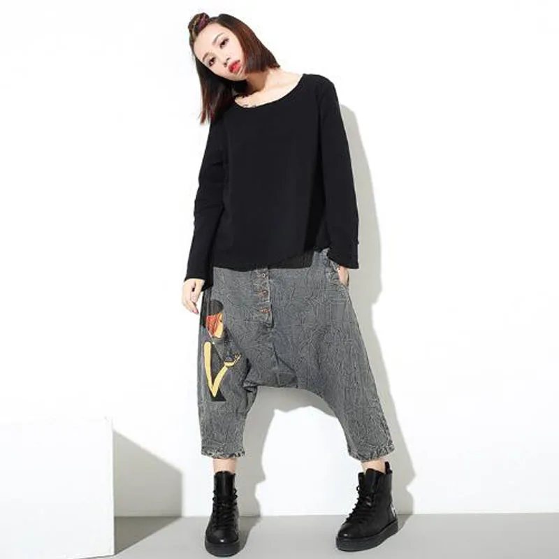 Женские джинсы шаровары гофрированные с принтом|Брюки| |