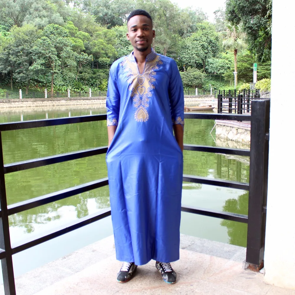 Dashikiage Унисекс Новая мода Базен длинная рубашка африканская вышивка кафтан Дашики с карманами