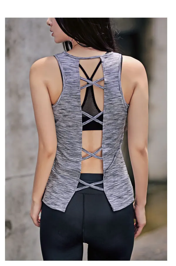 HIBUBBLE открытая спина крест Spor tTop сплошной цвет Йога рубашка для женщин Свободные быстросохнущие спортивные фитнес тренажерный зал рубашка для женщин спортивная одежда