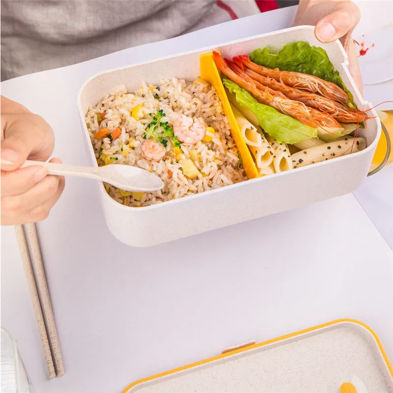 Wheat Straw Heathy Lunch Box Large Portable Compartmentalized Bento | Дом и сад