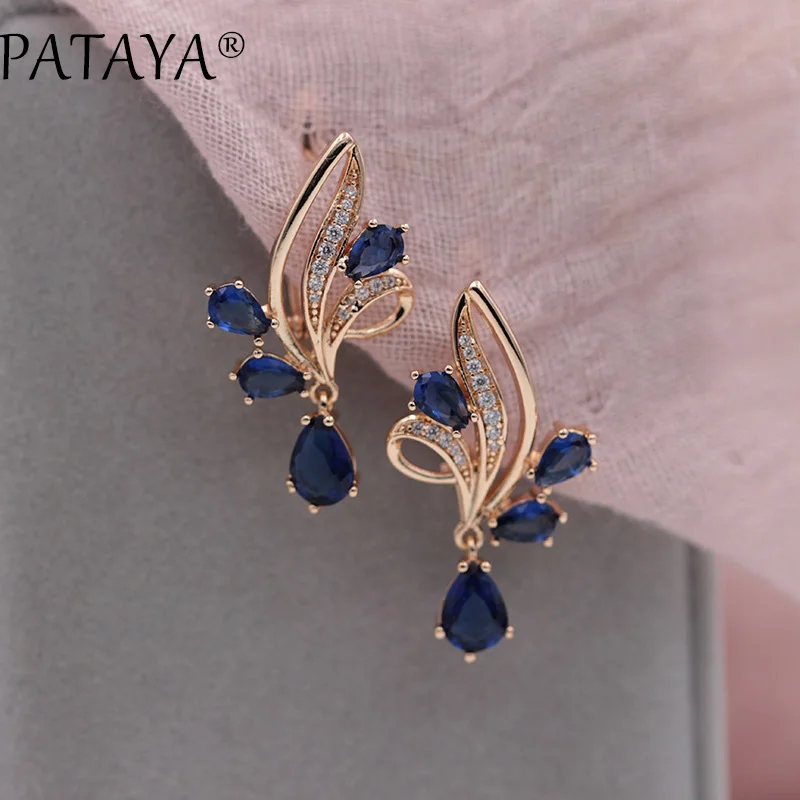 

PATAYA New Arrivals Dark Blue Water Drop Natural Zircon Dangle Earrings Women 585 Rose Gold Color Wedding Trendy Jewelry 2 Color
