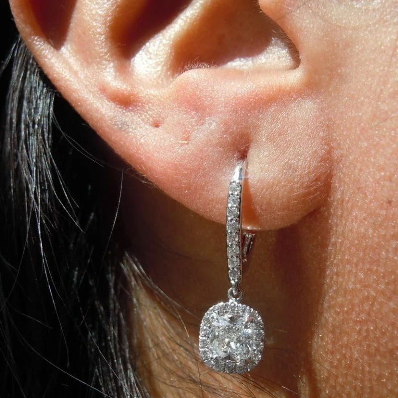 Moissanite висячие серьги 7,5 мм 2 карата каждая общая 4ctw в 14 K белое золото
