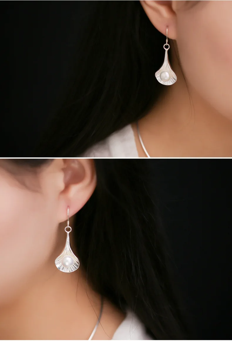 

Uglyless Real 990 Fine Silver Leaves Dangle Earrings Luxury Natural Pearls Jewelry Handmade Engraved Plant Brincos Bijoux Ethnic