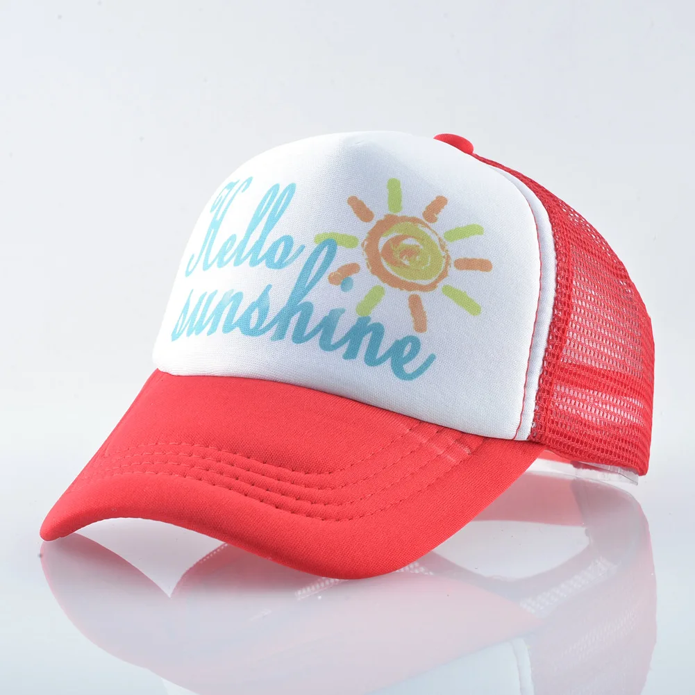 summer red Hello Sunshine/Детская кепка, Детская летняя кепка-бейсболка, сетчатая Кепка для девочек, Кепка от солнца для мальчиков ясельного возраста - Цвет: summer red