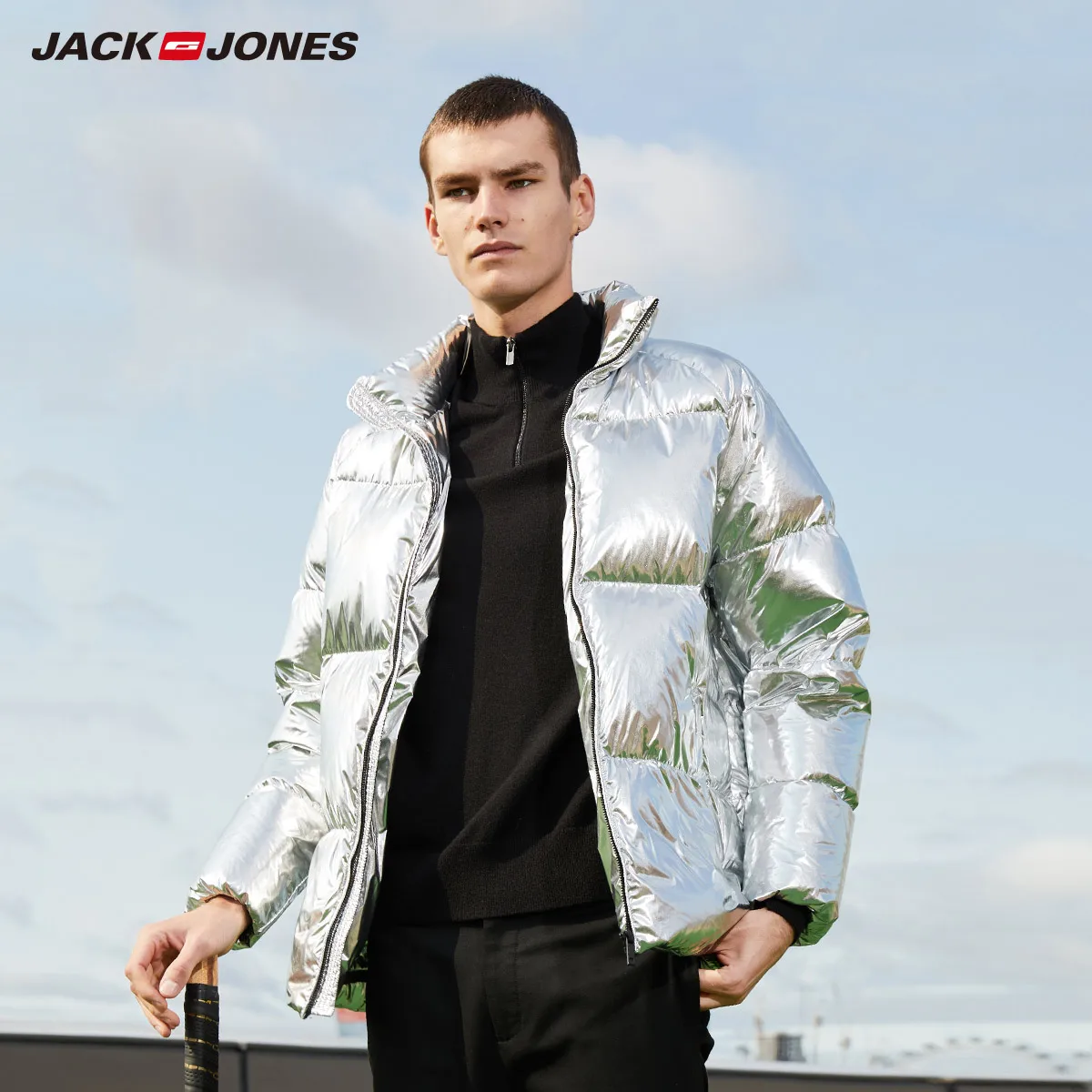 Jack Jones Джек Джонс Для мужчин куртка-пуховик воротником-стойкой Глянцевая теплый