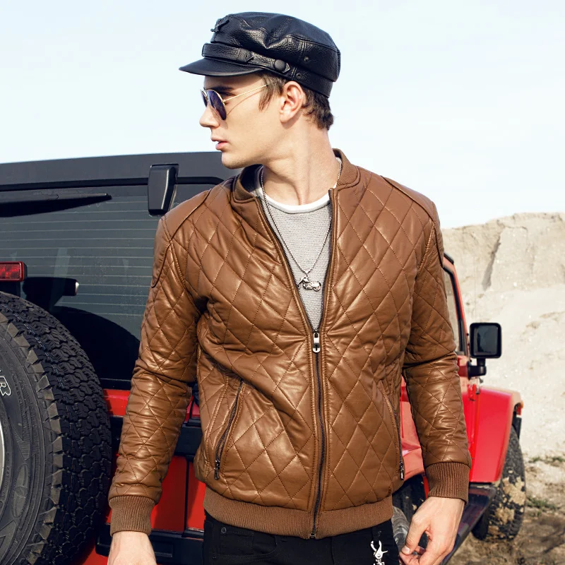 Argyle jaket для мужчин повседневное кожаная куртка Slim Fit Толстые кожаная бейсболка пальто дери ceket jaqueta de couro chaqueta hombre