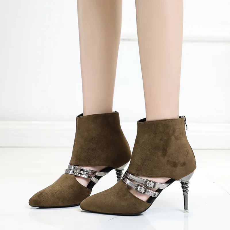 Выдалбливают тонкий Обувь на высоком каблуке bottines femme двойной обувь с пряжкой