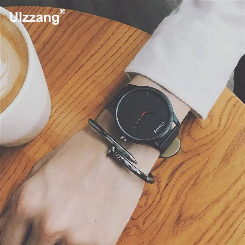 Модные Простые Стильные мужские часы черные коричневые кожаные кварцевые