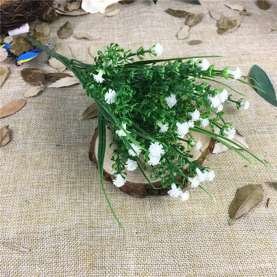 White Маленькая искусственная пластиковая трава, искусственные цветы для украшения дома и сада, искусственные растения - Цвет: White