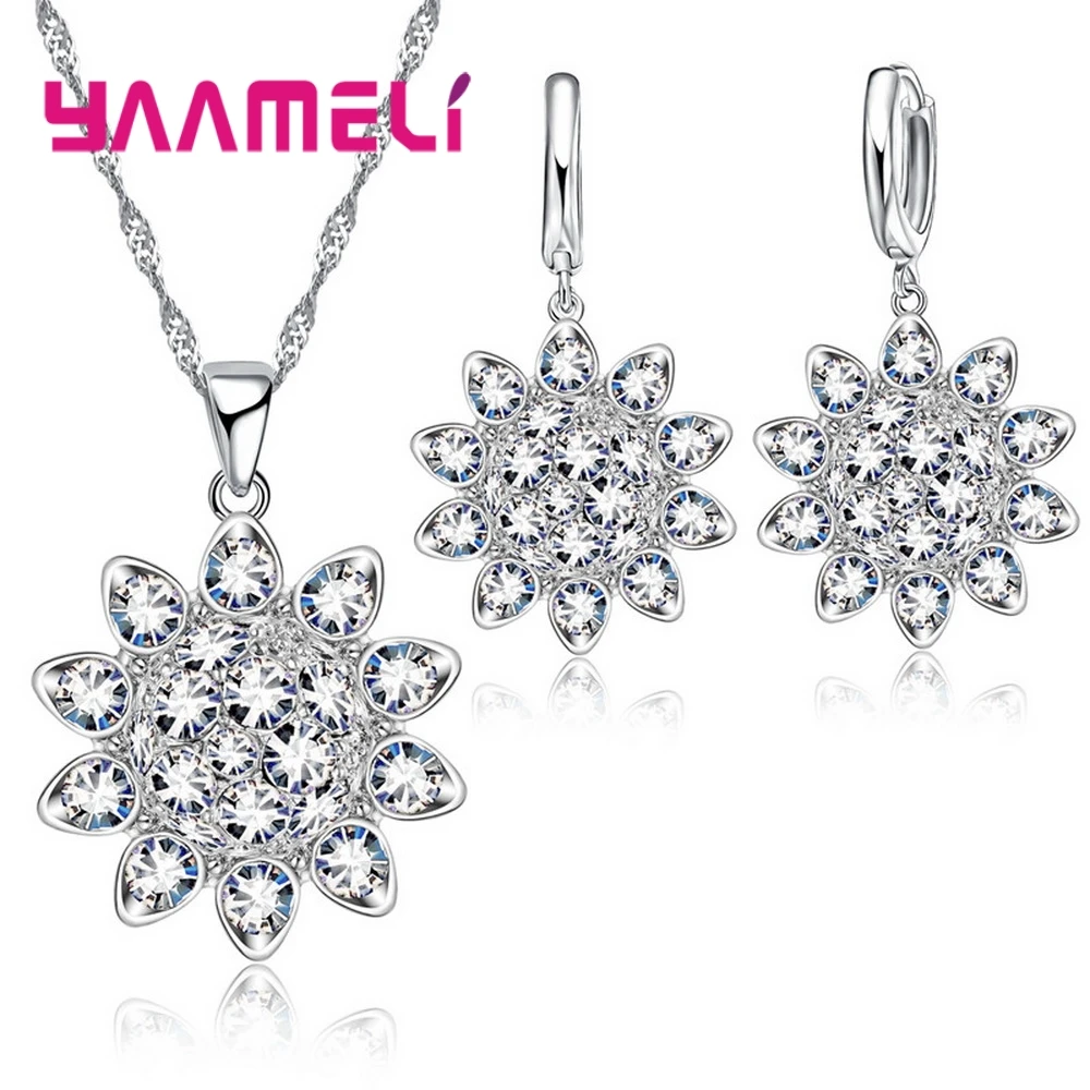 

925 Sterling Silver Necklace&Earrings Jewelry Set Irregular Flower Shapes For Women Girlfriend Thanksgiving Gift