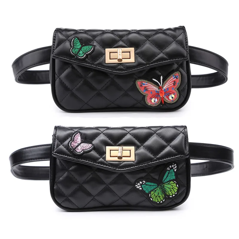 Women Waist Bag Butterfly Embroidered Belt High Quality PU Leather Fanny Pack Hip Bum for Cell Phone Purse celula | Багаж и сумки