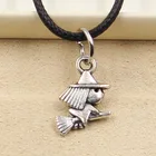 Новый модный Тибетский серебристый цвет кулон ведьмы Besom ожерелье чокер Шарм черный кожаный шнур заводская цена ювелирные изделия ручной работы