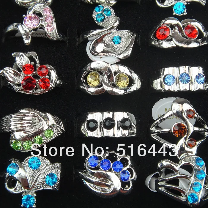 Большие акции 50 шт. чешские Модные посеребренные кольца Стразы с кристаллами для