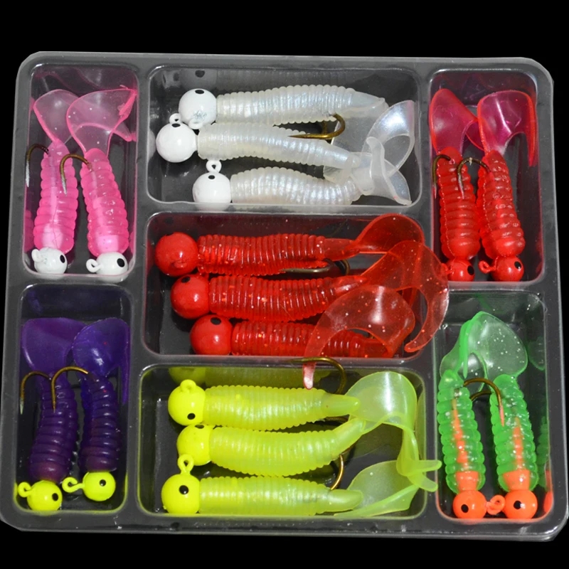 ILure 17 шт./компл. для доставки прикорма и оснастки Lead Jig Head крюк личинка червь активность приманки Shads Силиконовые Рыболовные снасти лосось форель Щука Crappie