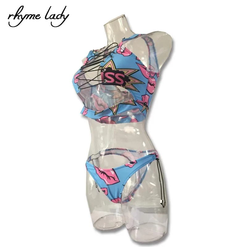 

Rhyme Lady bikinis women Brazilian swimwear push up bandage bathing suit tong bikinis print colorful beach wear female biquini
