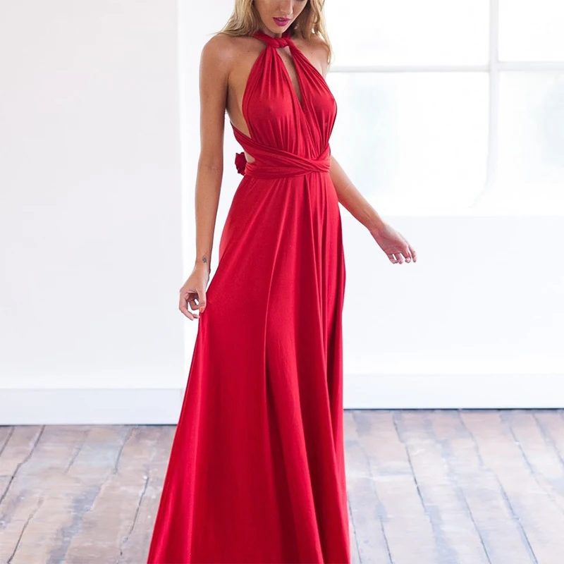 Сексуальное женское многослойное платье трансформер Boho Макси Клубное красное