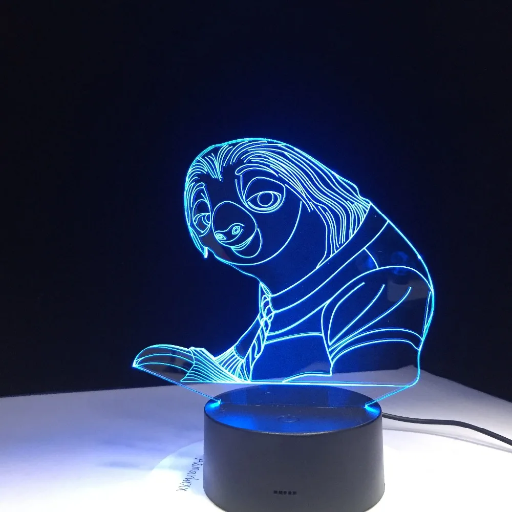 Zootopia мультфильм Ленивец ночник 3D USB сенсорный выключатель акрил 7 цветов градиент Атмосфера лампы освещение