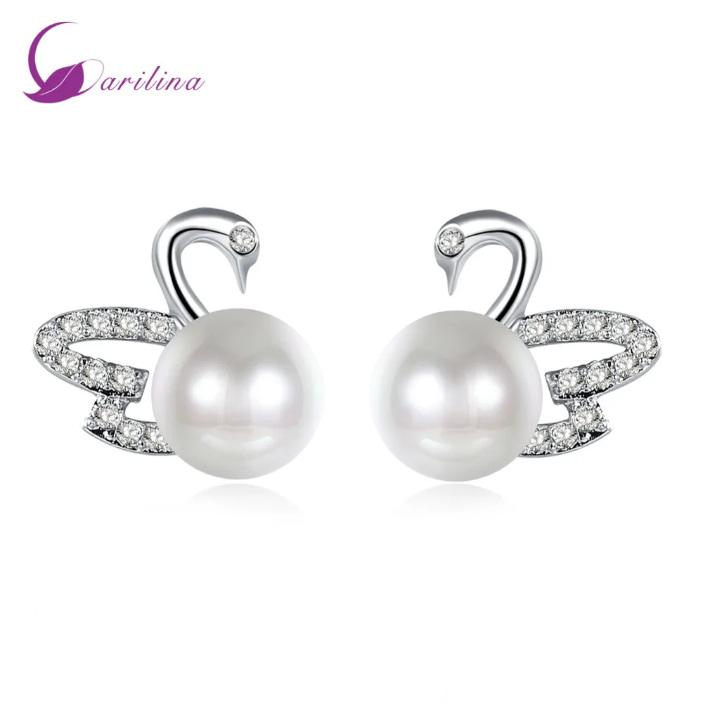 

Stud Earrings Fashion 2021 New Brand Designer Silver Color Cute Swan Jewelry Pearl Earrings Gift Party Wedding Earrings E2072