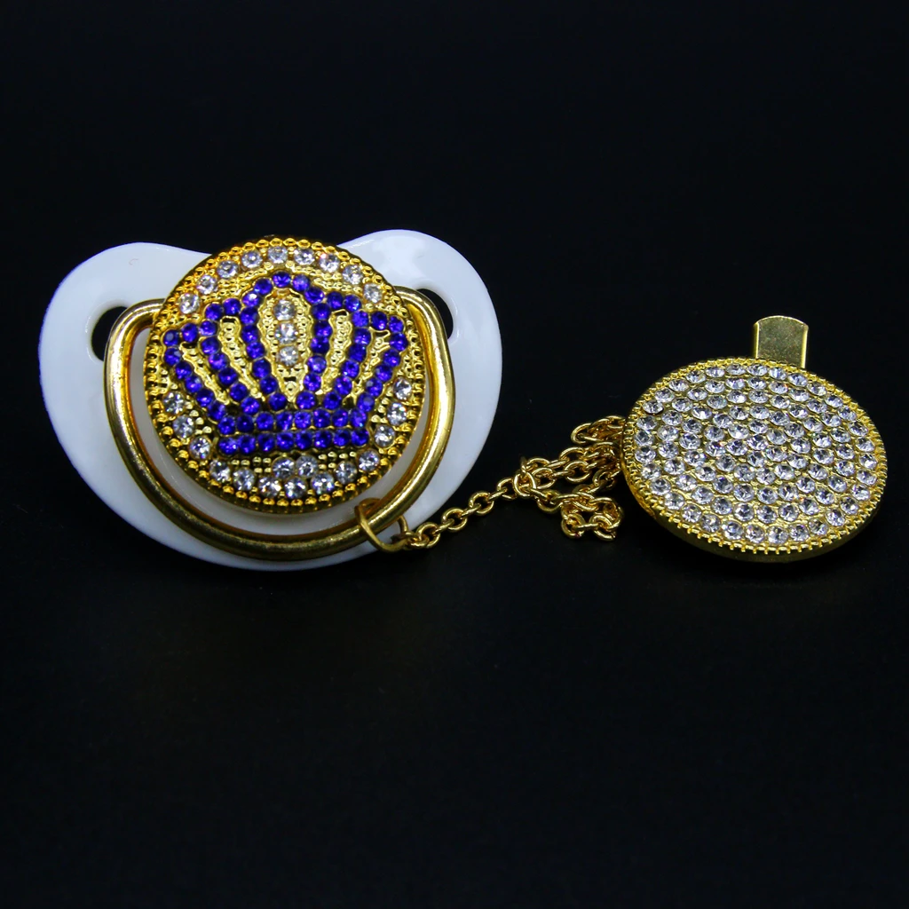 Роскошная синяя корона Baby Bling Соска и соска-клипса Baby Registry Gift Пустышка Блеск унисекс Подарок для душа ребенка