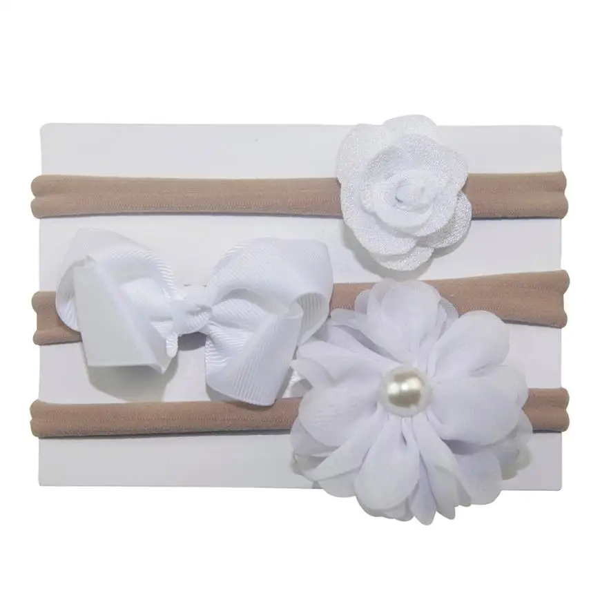 3Pcs Kids Elastic Floral Headband Pearl Hair Girls baby accessories Bowknot Hairband Set photography props bebe 0718 | Детская одежда и