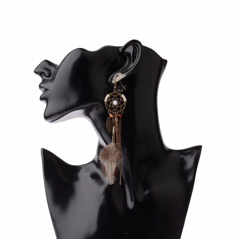 Женские модные длинные серьги-подвески с перьями богемные серьги в виде Ловца