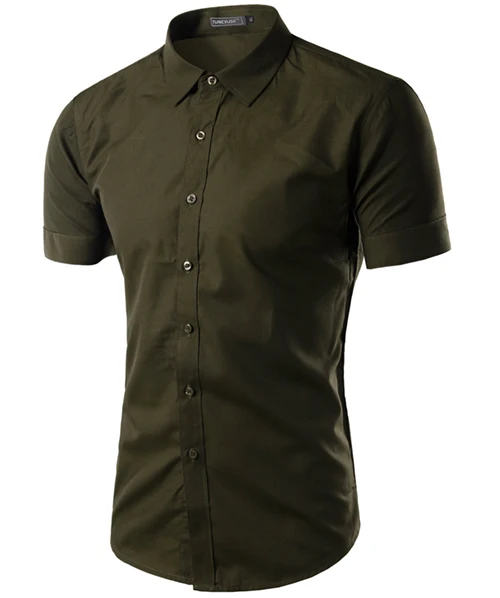 Army Green Летняя мужская рубашка, мужская рубашка с коротким рукавом, новинка, Мужская однотонная деловая приталенная рубашка 5631 - Цвет: Army Green