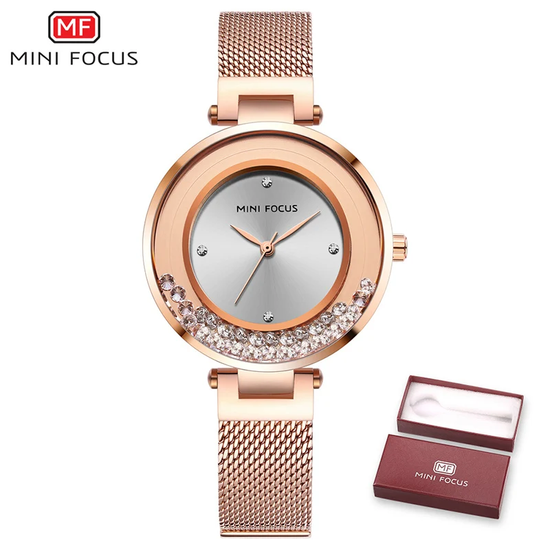 Rose gold Женские часы, часы MINIFOCUS, Женские кварцевые наручные часы, платье, женские наручные часы, брендовые, Роскошные, модные, Relogio Feminino - Цвет: Rose gold
