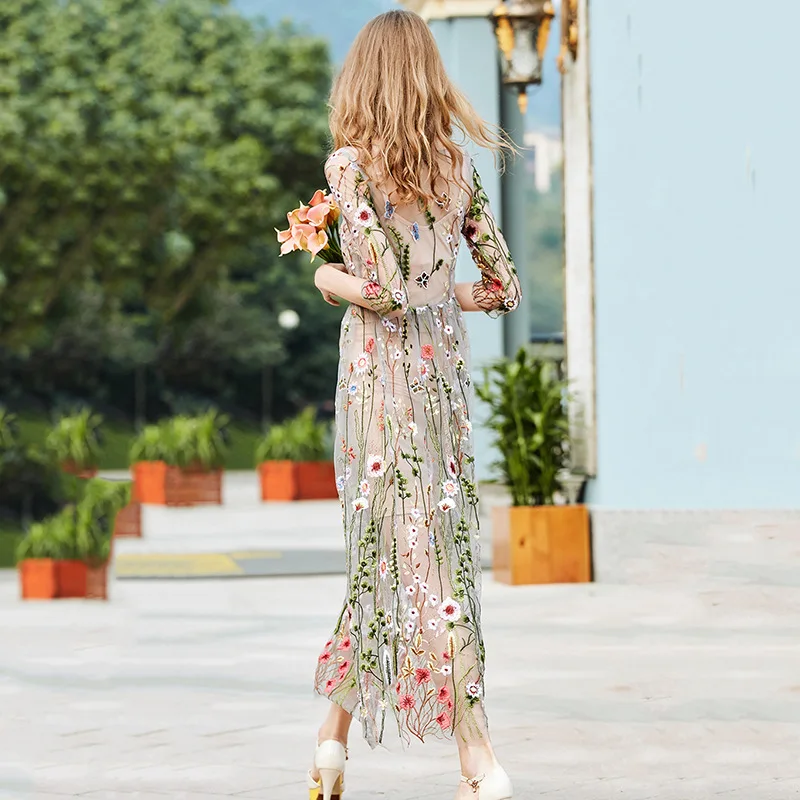 IUURANUS Vintage Embroidery Dresses Floral Bohemian Flower Embroidered 2 Pieces Boho Mesh For Women Evening Party Dresse Женская
