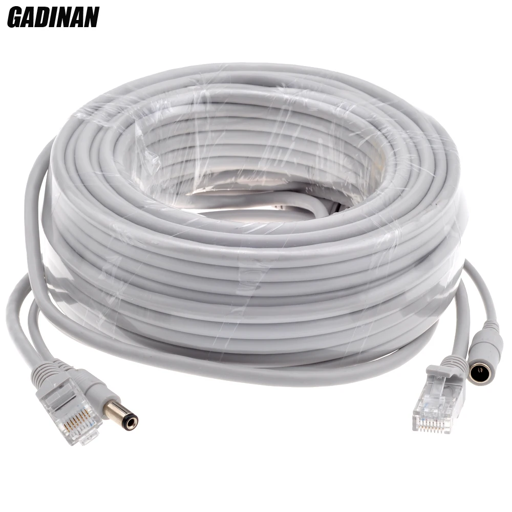 Дополнительный серый кабель GADINAN 5 м/10 м/15 м/20 м/30 м, CAT5/стандартный кабель Ethernet RJ45 + сетевой кабель CCTV постоянного тока для систем IP-камер