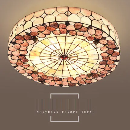 Mediterranean Rural E27 30/40/50cm Round Shell HandmadeTiffany Ceiling Lamps For Living Room Light Fixture | Лампы и освещение