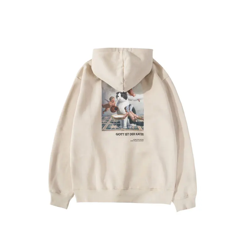 Khaki GONTHWID, забавные толстовки с принтом ангелов, кошек, толстовки, Harajuku, хип-хоп, Повседневный пуловер с капюшоном, уличная одежда,, мужские Модные топы - Цвет: Khaki