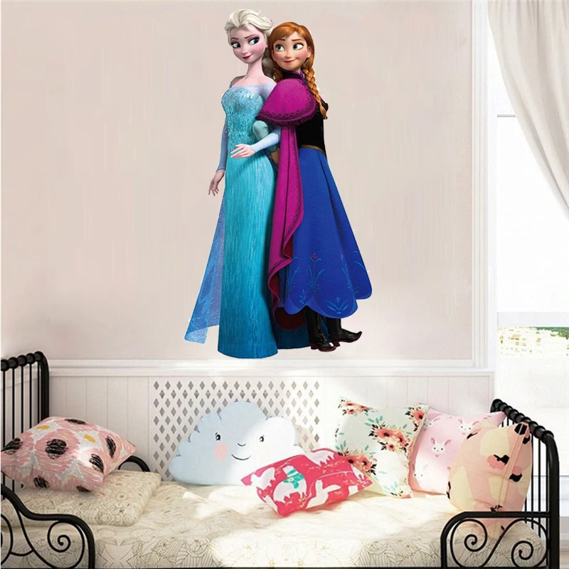 Cartoon Elsa & Anna Princess Frozen Wall Stickers For Sisters Room Decoration Diy Anime Home Decals Movie Mural Art Pvc Poster